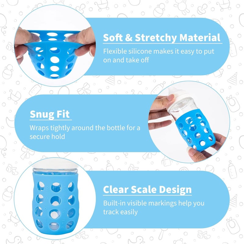 Fevbcnrj 4 Pack Silicone Sleeves Compatible with Gulicola Glass Bottle, Silicone Sleeves for Glass Bottle, Soft and Flexible, Protect Bottles from Drops and Cracks, with Built-in Marking, Blue - Image 3